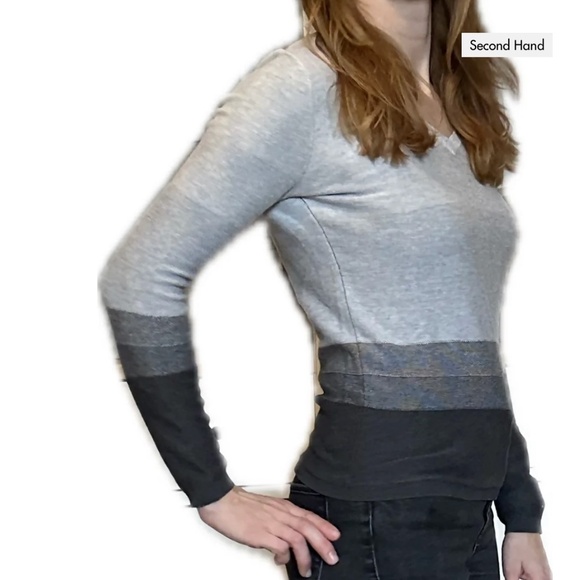 Tommy Hilfiger Women’s Sweater Knit 100% Cotton Ombre Gray Black V neck Sz XL - Picture 1 of 9